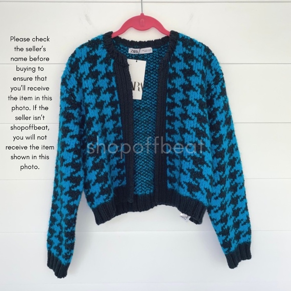 NEW Zara Houndstooth Knit Cardigan Small - Picture 10 of 13
